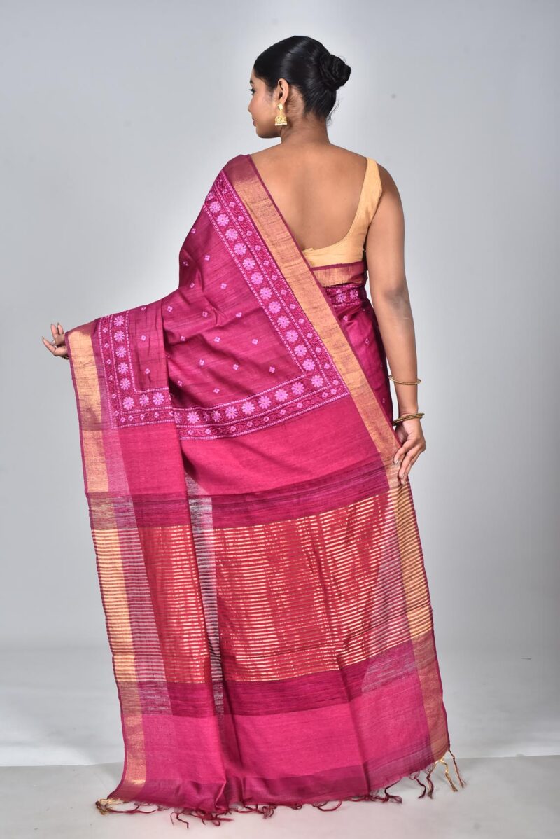 Silk Saree with Digital Embroidery Work (Dark Pink)