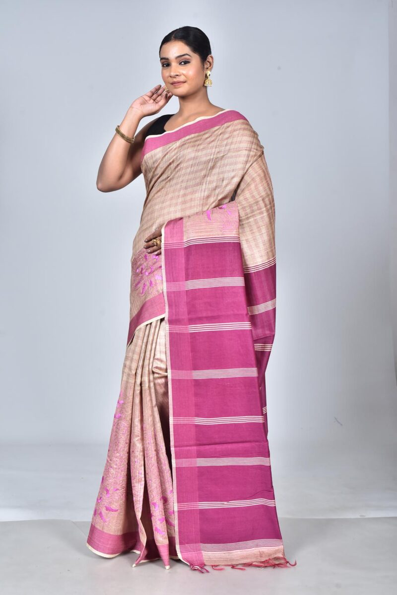 Silk Saree with Digital Embroidery Work (Pink)