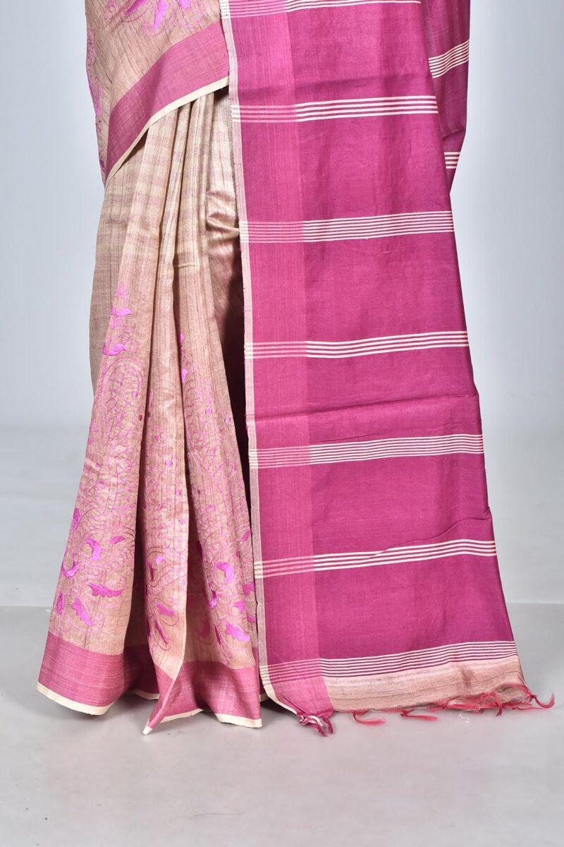 Silk Saree with Digital Embroidery Work (Pink)