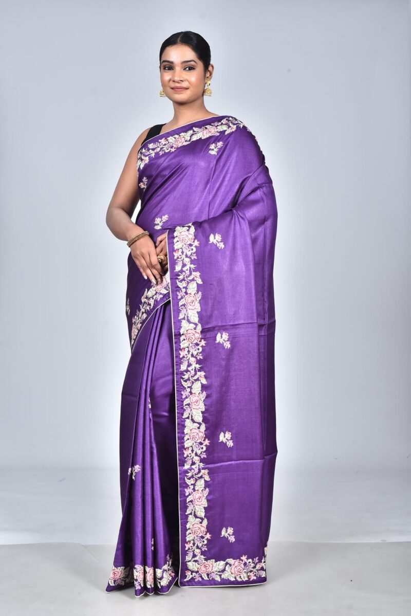 Silk Saree with Digital Embroidery Work (Purple)