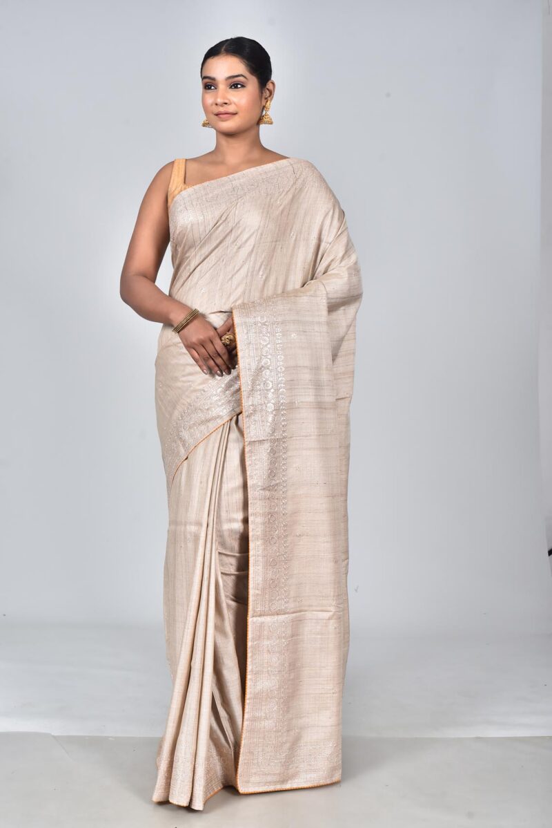 Silk Saree with Digital Embroidery Work (Beige)