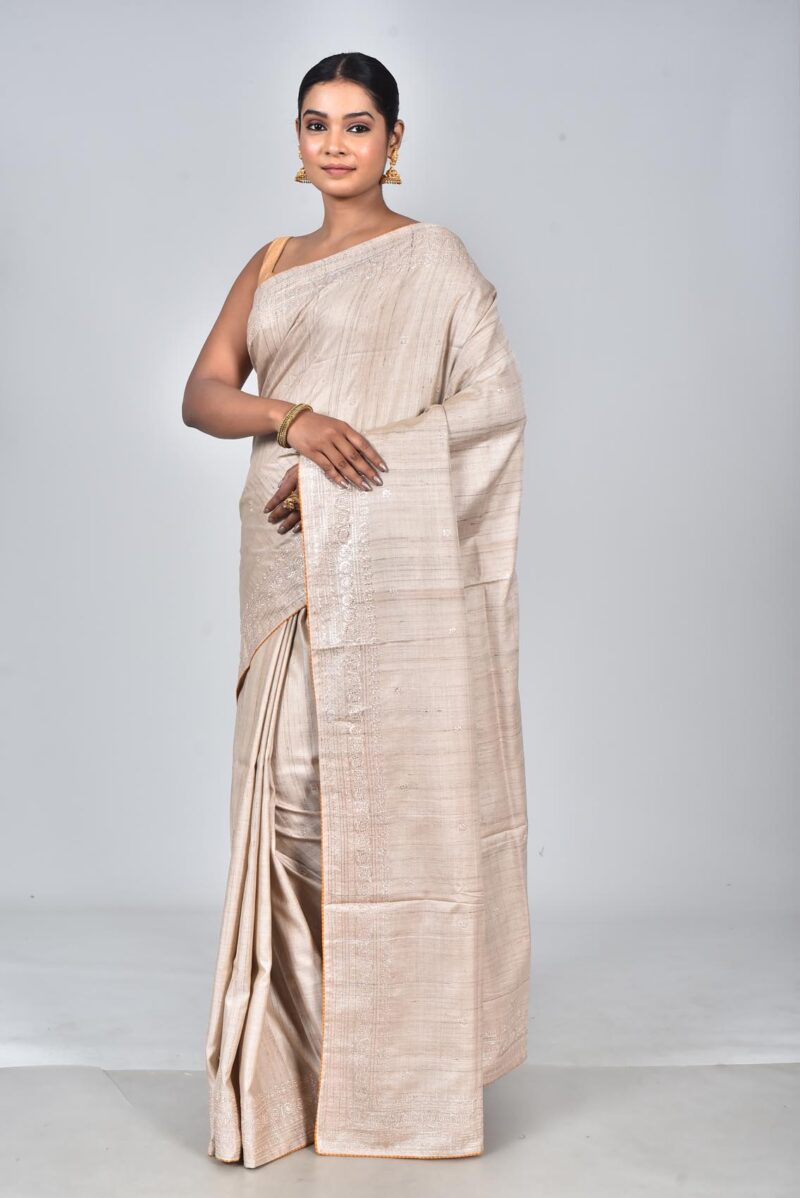 Silk Saree with Digital Embroidery Work (Beige)