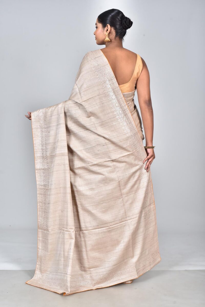 Silk Saree with Digital Embroidery Work (Beige)