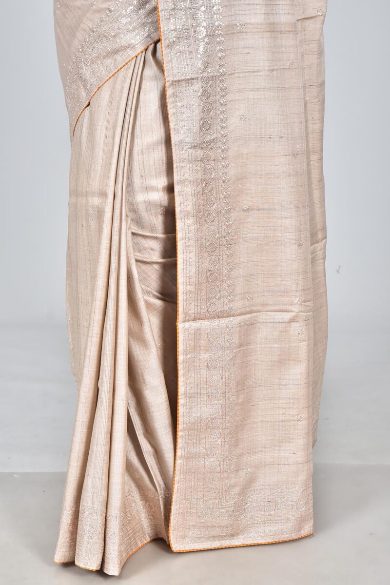 Silk Saree with Digital Embroidery Work (Beige)