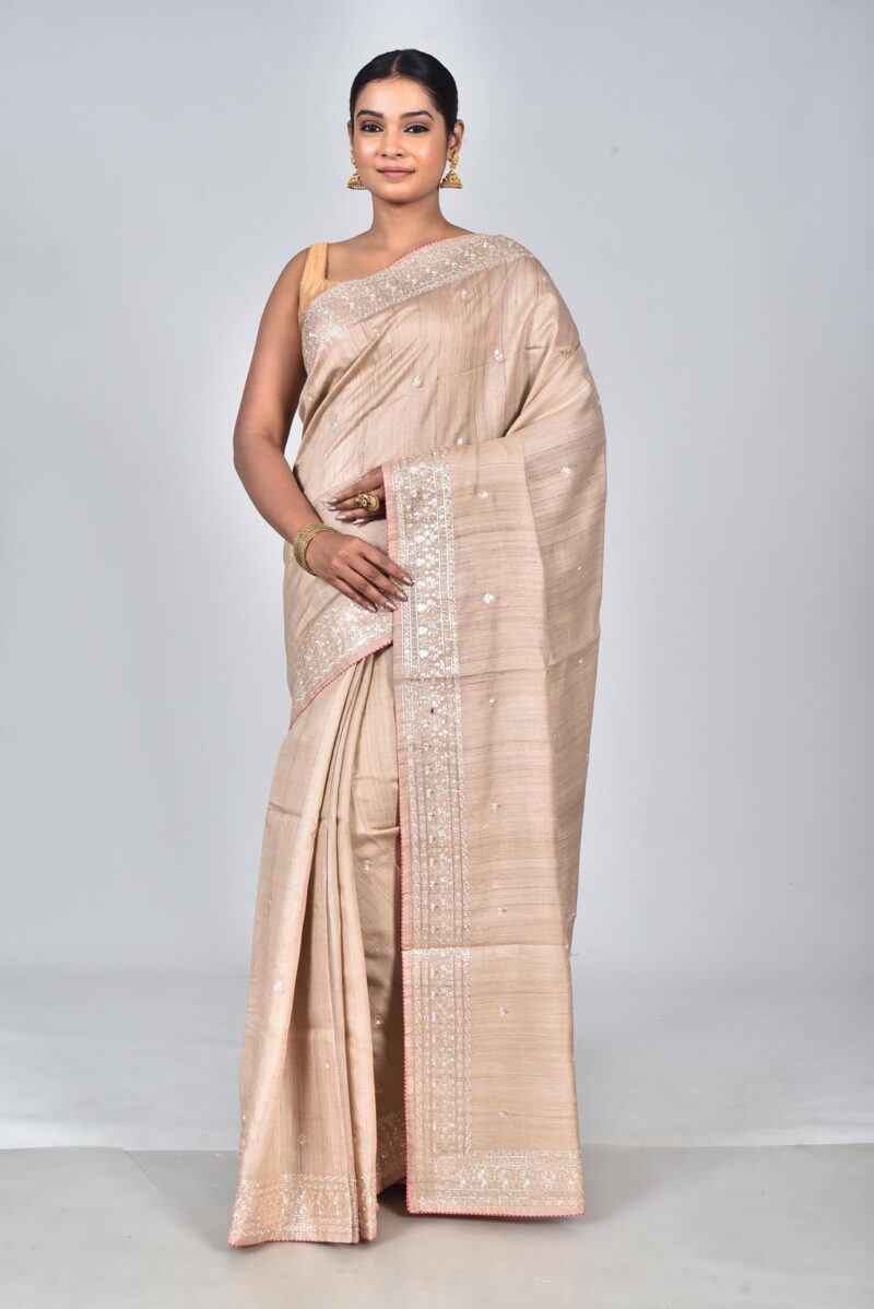 Silk Saree with Digital Embroidery Work (Beige)