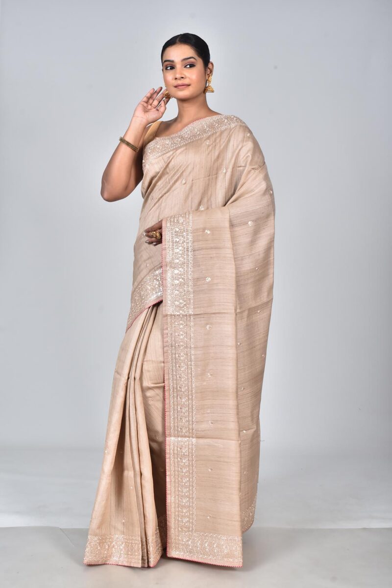 Silk Saree with Digital Embroidery Work (Beige)