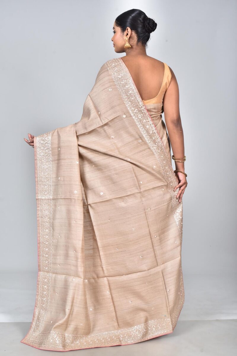 Silk Saree with Digital Embroidery Work (Beige)