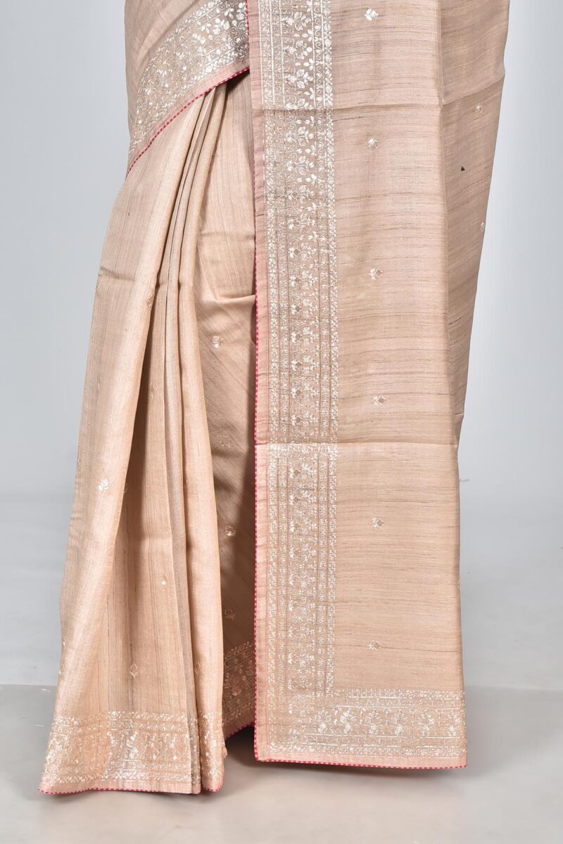 Silk Saree with Digital Embroidery Work (Beige)