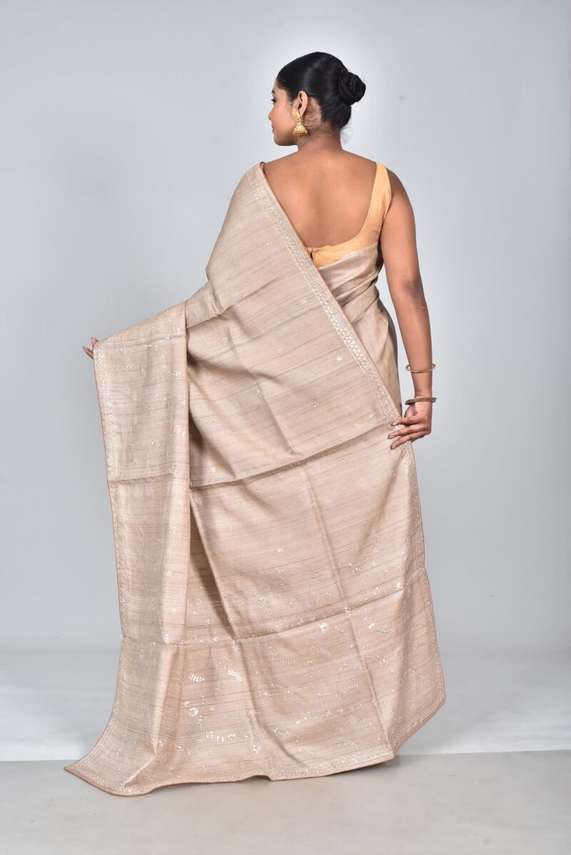 Silk Saree with Digital Embroidery Work (Beige)