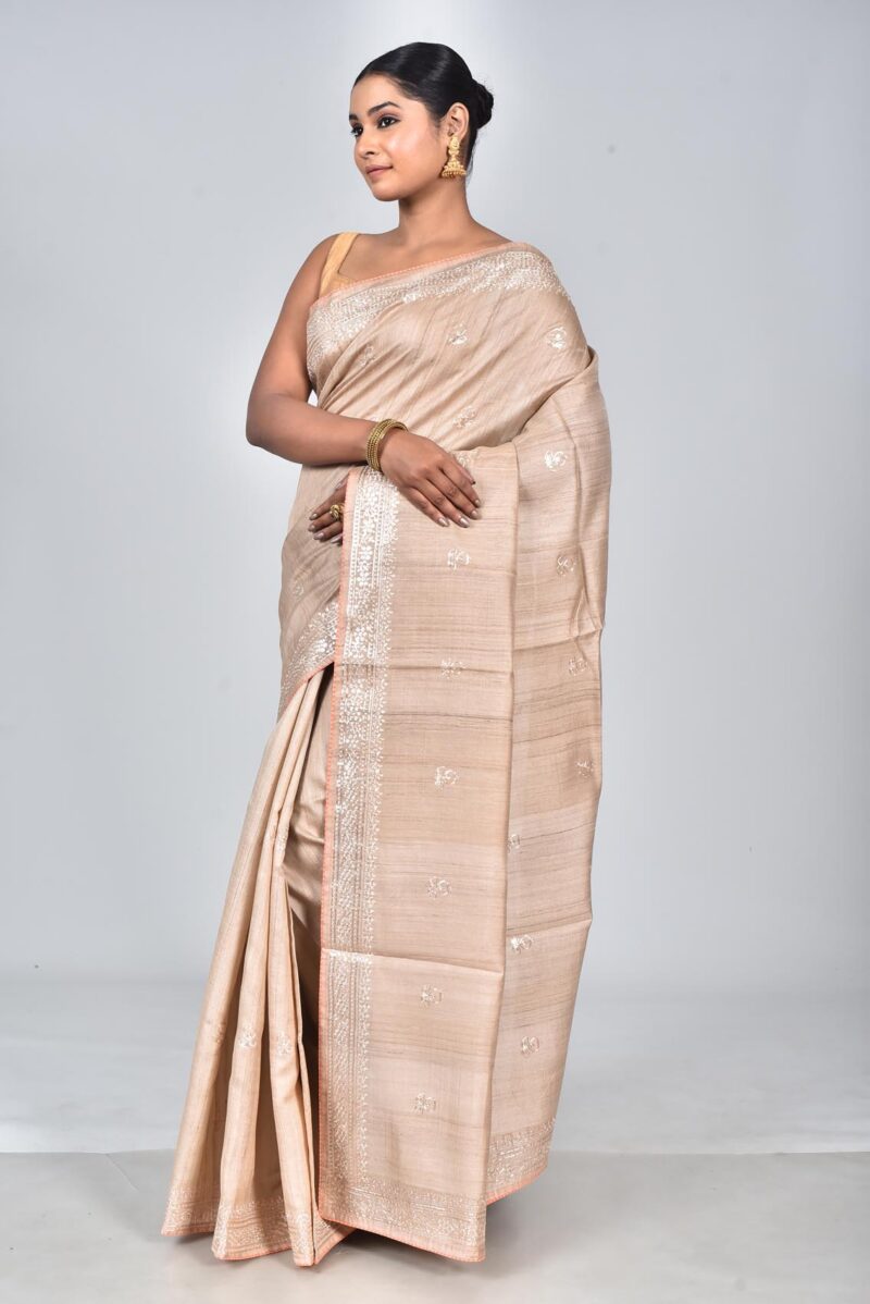 Silk Saree with Digital Embroidery Work (Beige)