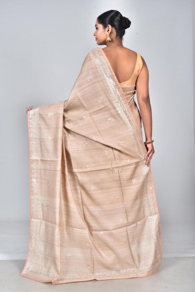 Silk Saree with Digital Embroidery Work (Beige)