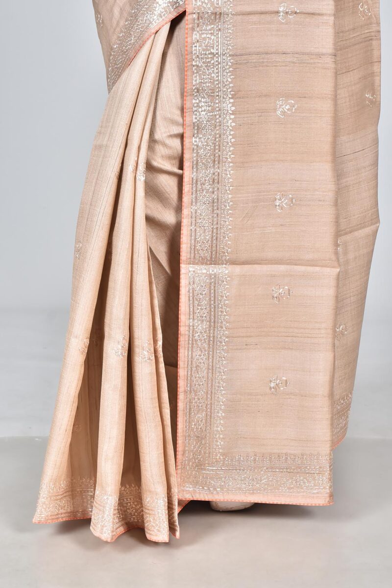 Silk Saree with Digital Embroidery Work (Beige)