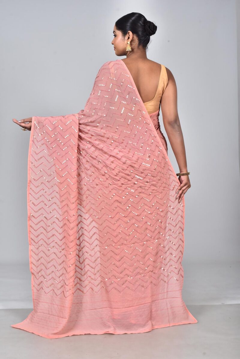 Viscose Georgetter Saree with Digital Embroidery Work (Peach)