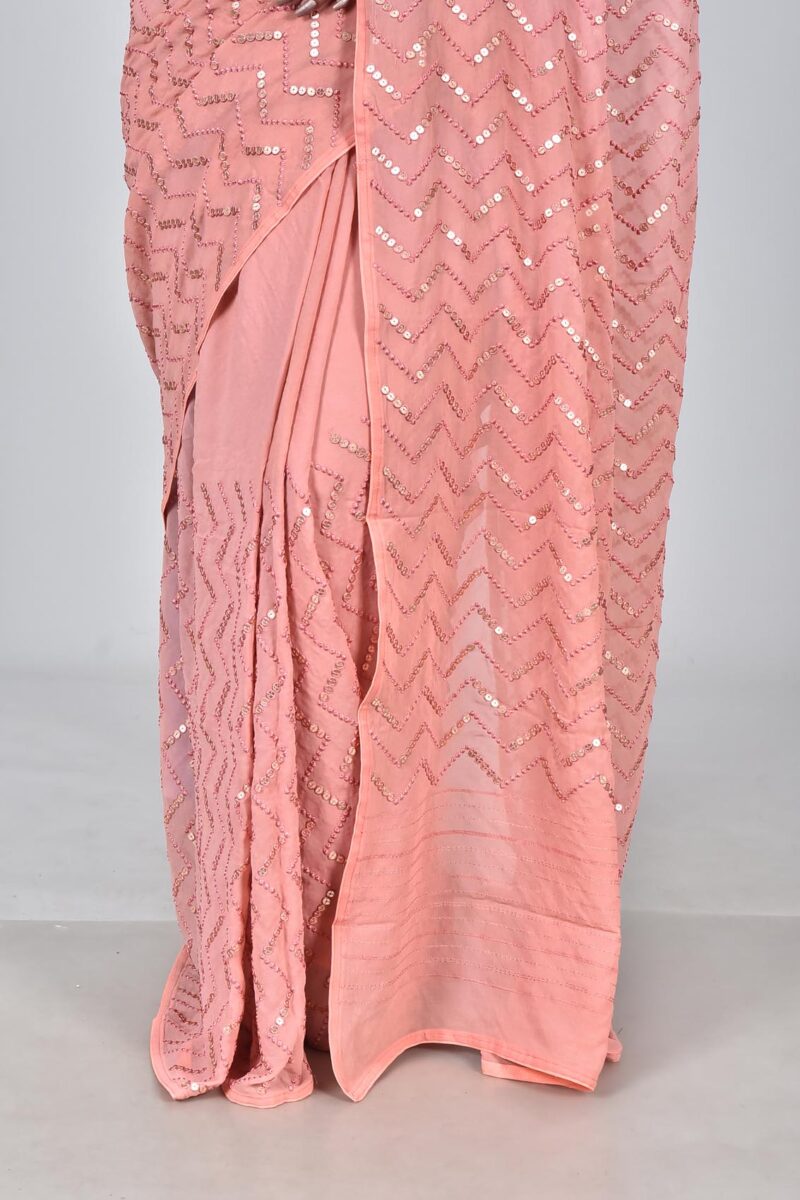 Viscose Georgetter Saree with Digital Embroidery Work (Peach)