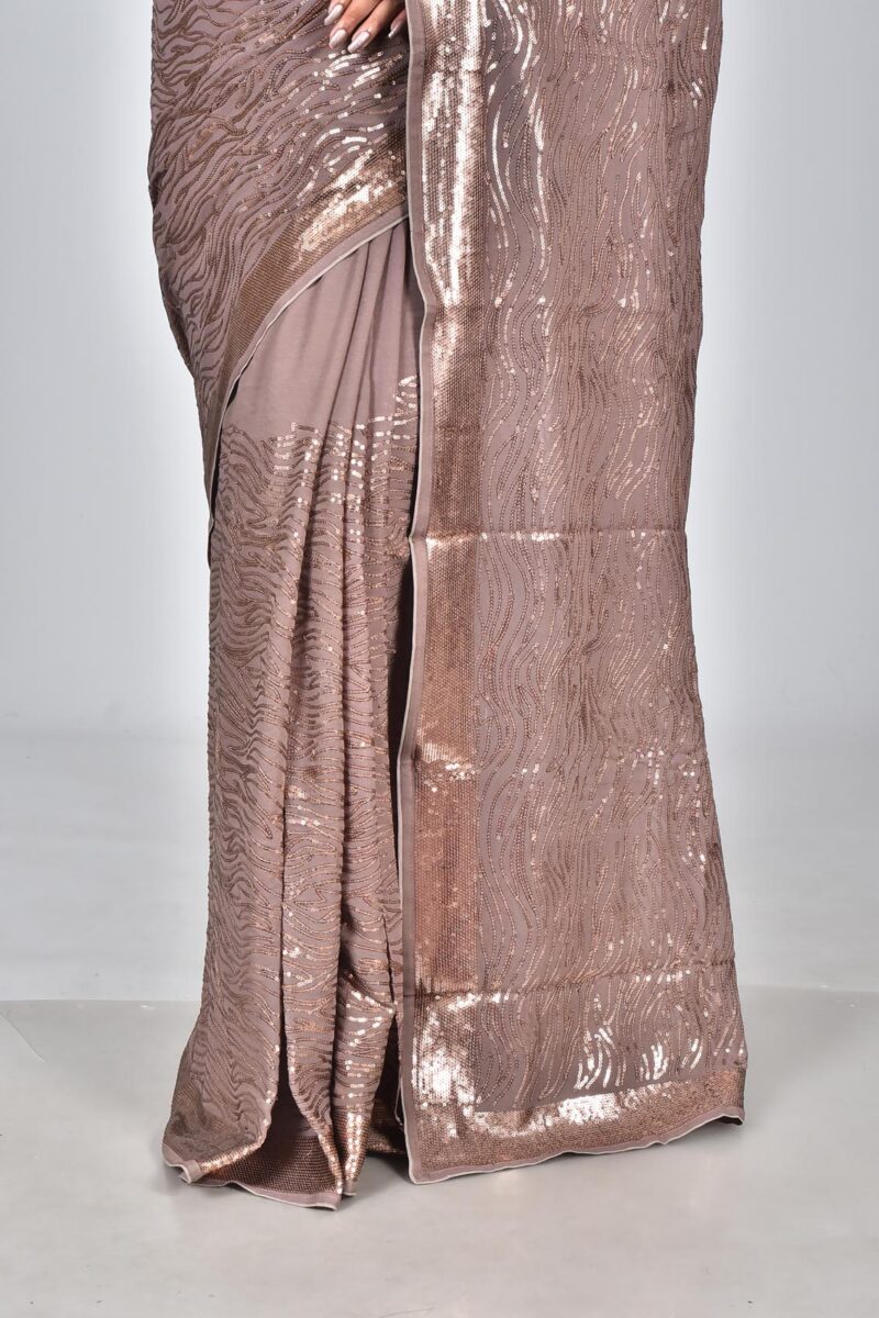 Viscose Georgetter Saree with Digital Embroidery Work (Brown)