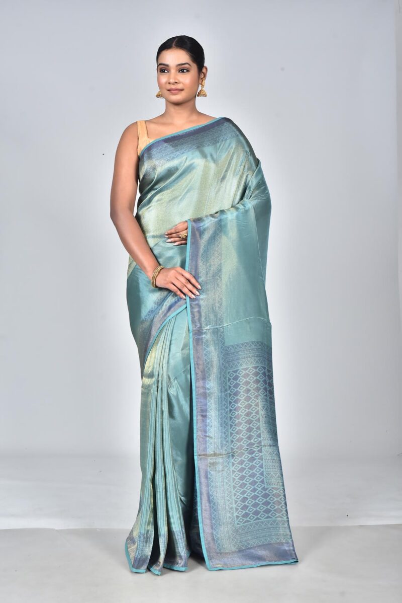 Viscose Tissue Organza Saree with Screen Print (Green)