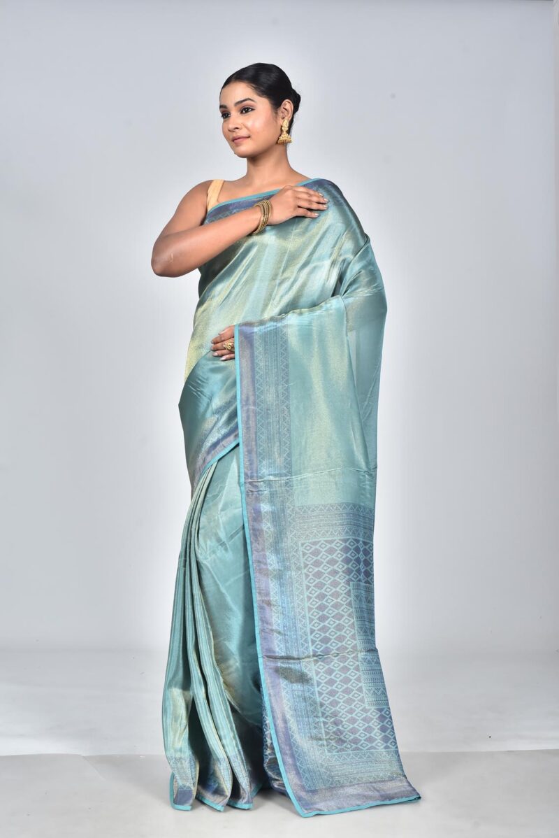 Viscose Tissue Organza Saree with Screen Print (Green)