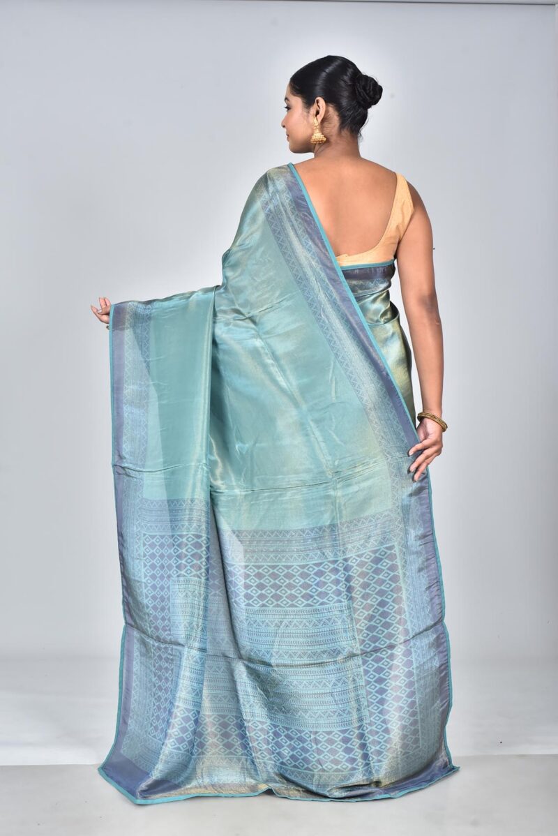 Viscose Tissue Organza Saree with Screen Print (Green)