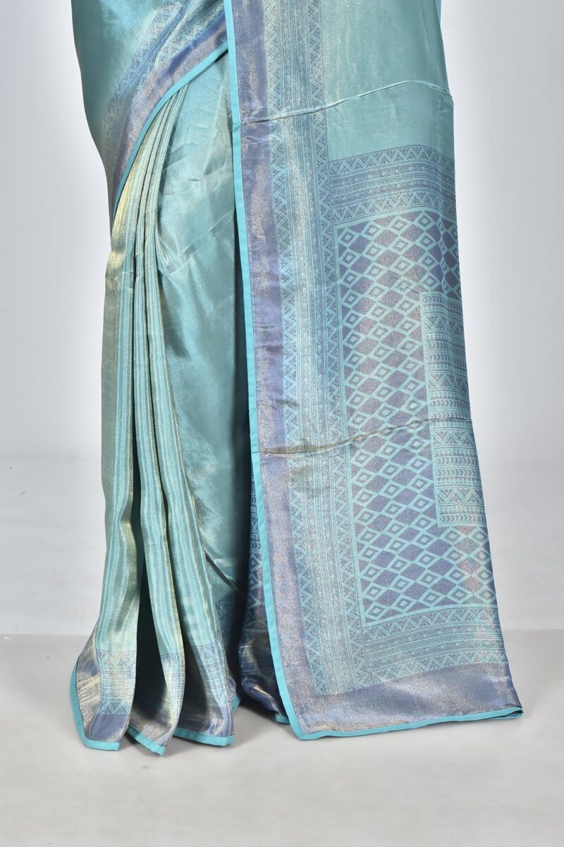 Viscose Tissue Organza Saree with Screen Print (Green)