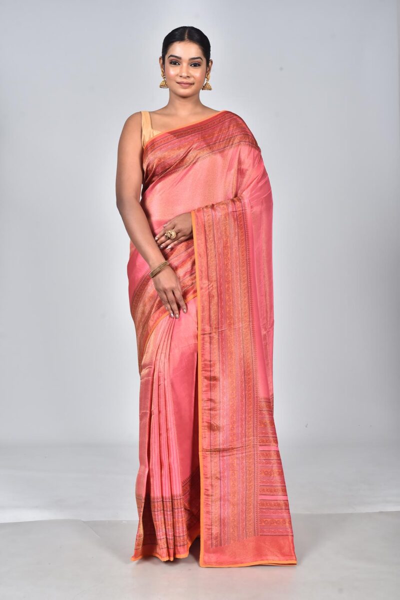 Viscose Tissue Organza Saree with Screen Print (Pink)