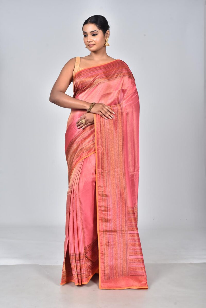 Viscose Tissue Organza Saree with Screen Print (Pink)