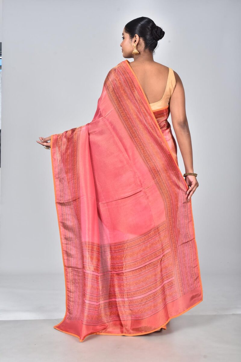 Viscose Tissue Organza Saree with Screen Print (Pink)