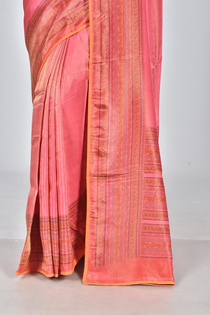 Viscose Tissue Organza Saree with Screen Print (Pink)