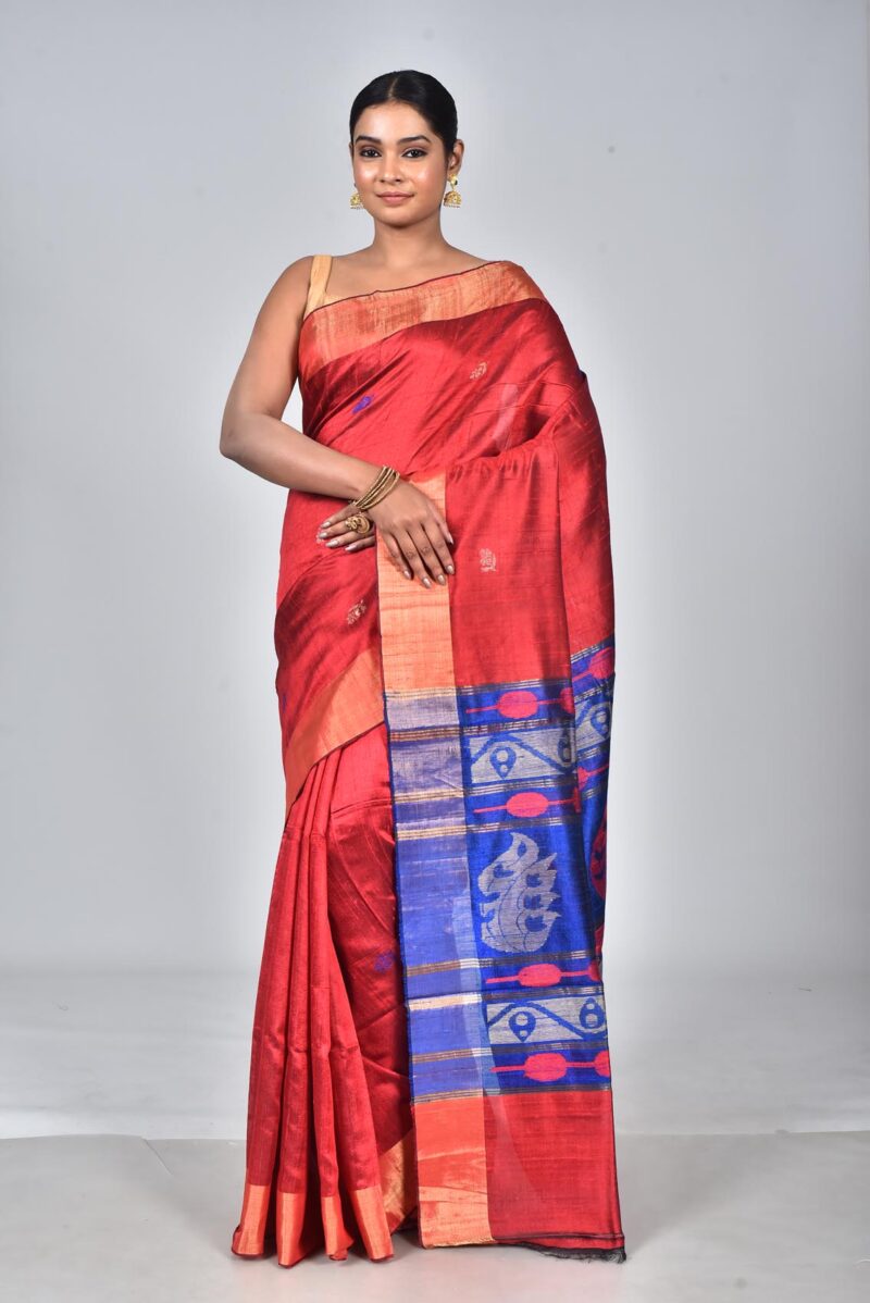 Raw Silk Woven Sarees (Dark Red)