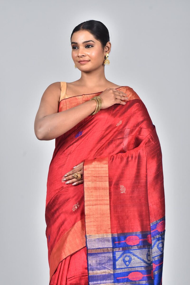 Raw Silk Woven Sarees (Dark Red)