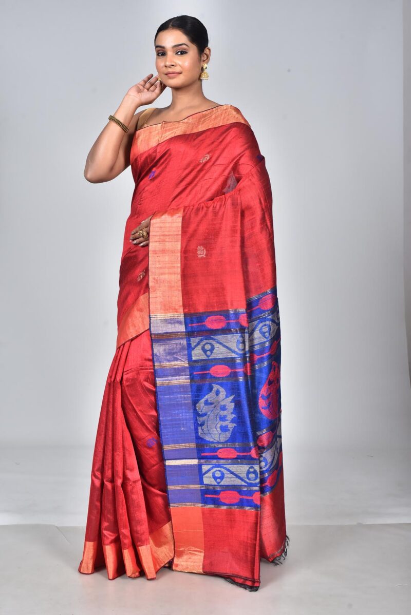 Raw Silk Woven Sarees (Dark Red)