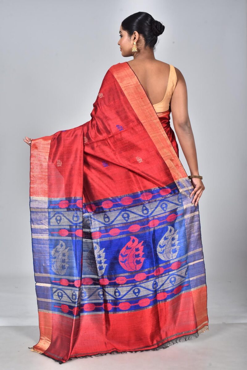 Raw Silk Woven Sarees (Dark Red)