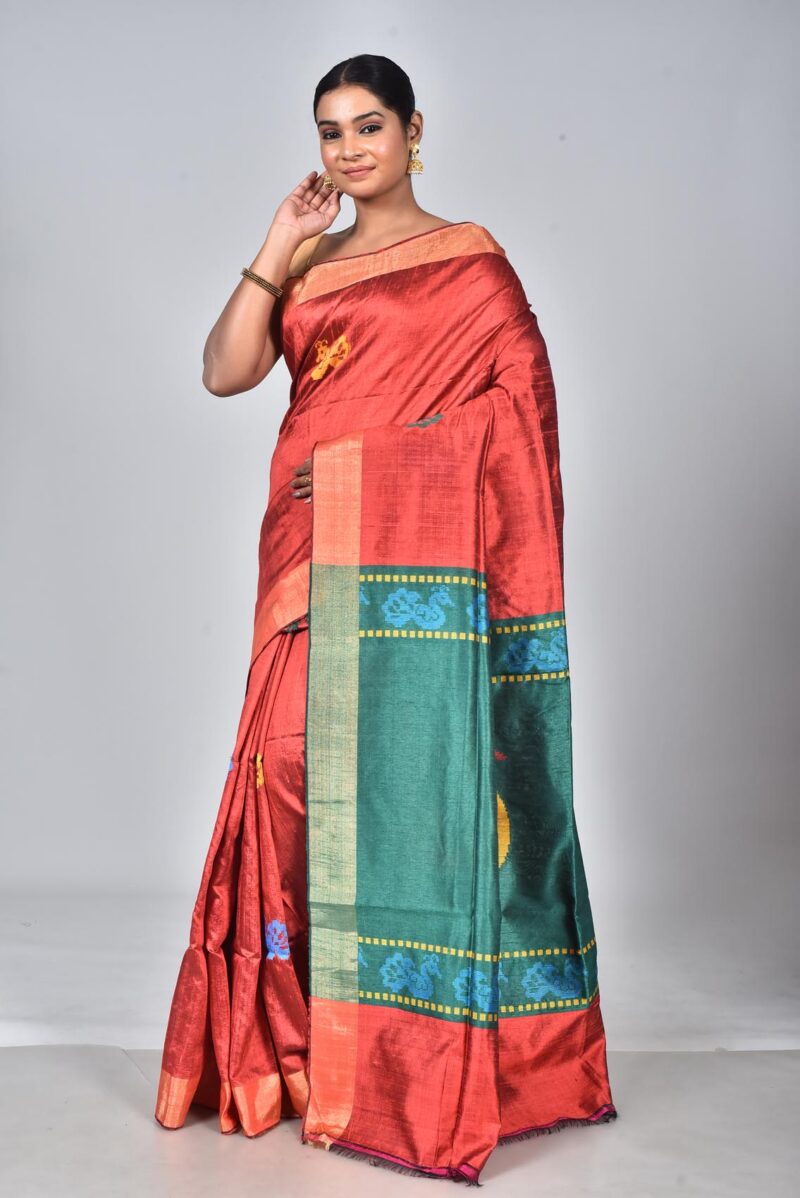 Raw Silk Woven Sarees (Rust)