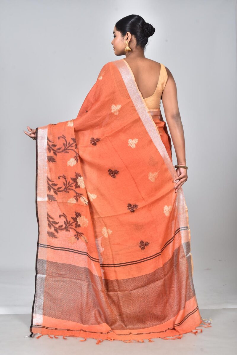 Linen Woven Saree with Jacquard Work (Dark Orange)