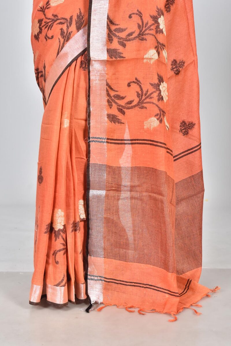 Linen Woven Saree with Jacquard Work (Dark Orange)